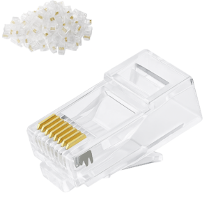 EXPERTRONICS RJ45 Cat6 Pass Through Connectors, Gold Plated 8P8C Plugs for Ethernet Cable, Compatible with Cat5, Cat5e, Cat6 UTP, for Solid and Stranded Wire, Works with Crimping Tool