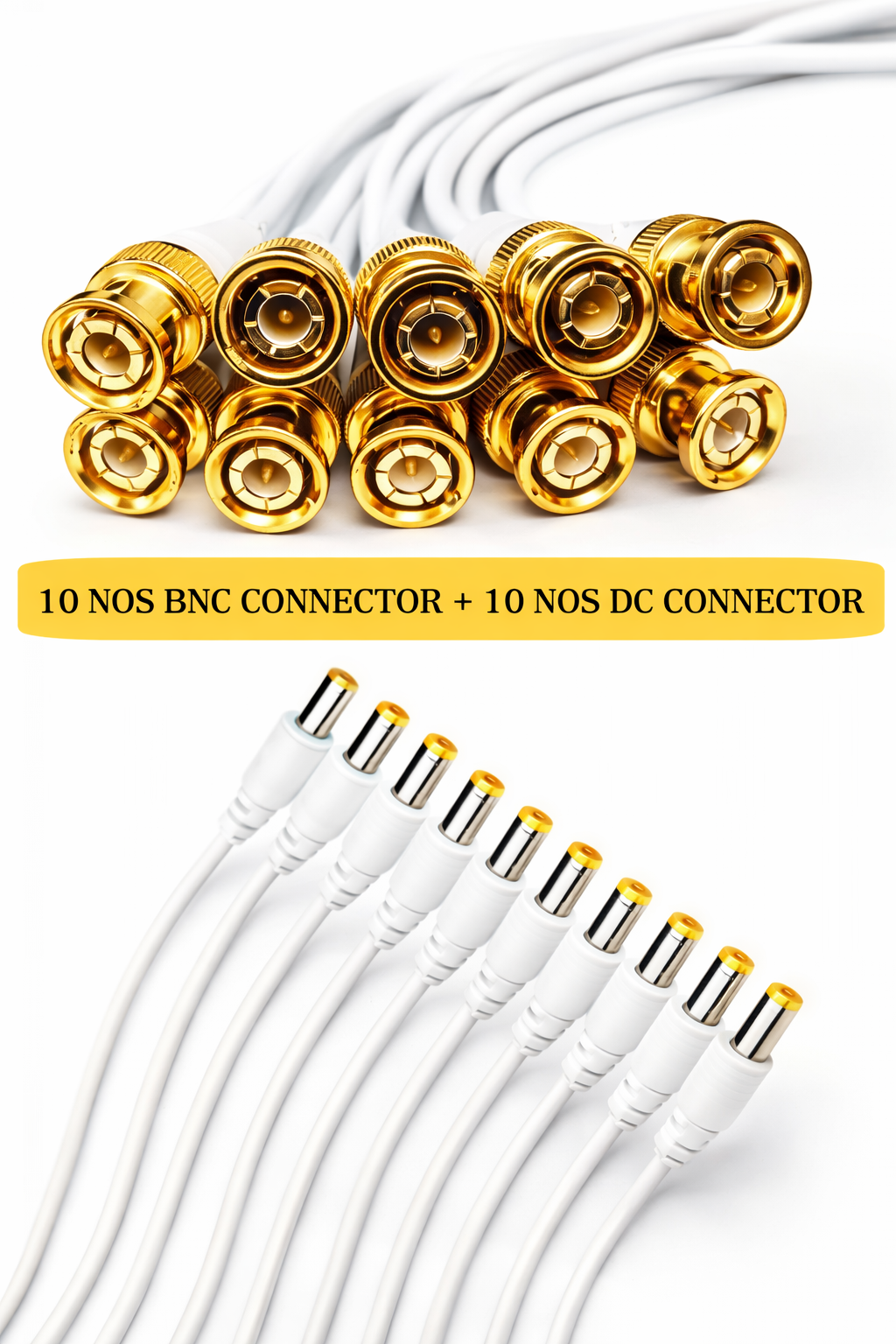 EXPERTRONICS Pack of 10 Pc BNC Connector with Copper Wire and 10Pc DC Power Cables 5 BNC + 5 DC PIN COMBO Wire Connector (White, Pack of 20) - Image 2