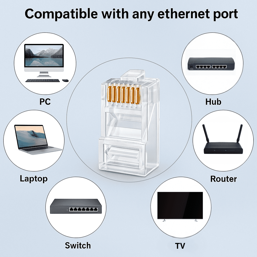 EXPERTRONICS RJ45 Cat6 Pass Through Connectors, Gold Plated 8P8C Plugs for Ethernet Cable, Compatible with Cat5, Cat5e, Cat6 UTP, for Solid and Stranded Wire, Works with Crimping Tool - Image 2