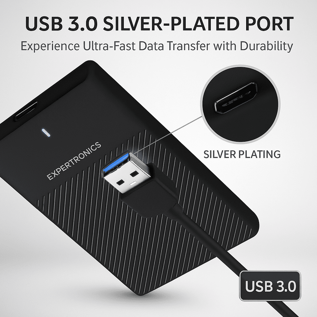 EXPERTRONICS External Hard Disk – USB 3.0 with Silver Port, 5Gbps Speed, Anti-Vibration, Heat Dissipation, Auto Sleep – for Laptop, PC, Mac – Black – 1 Year Warranty - Image 4