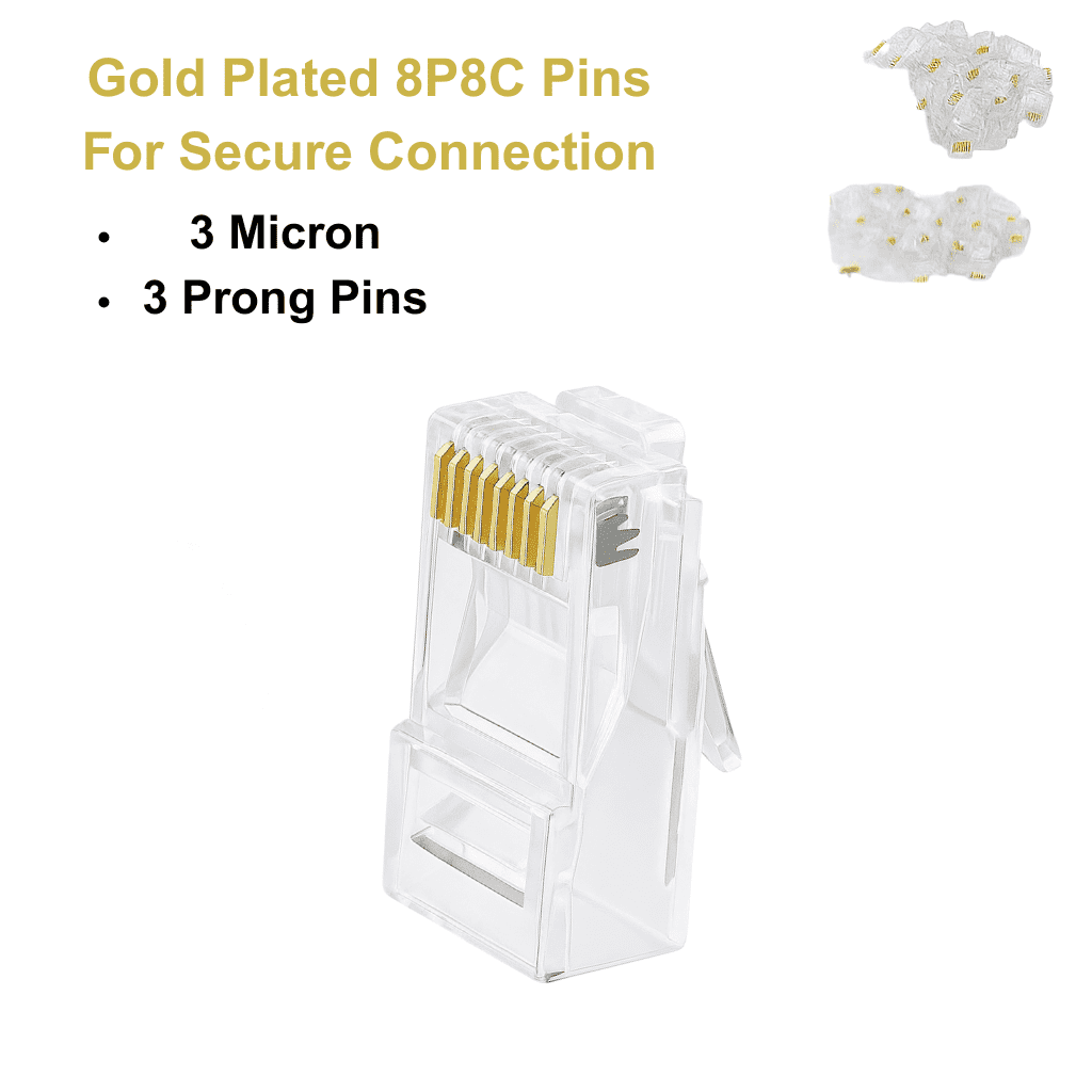EXPERTRONICS RJ45 Cat6 Pass Through Connectors, Gold Plated 8P8C Plugs for Ethernet Cable, Compatible with Cat5, Cat5e, Cat6 UTP, for Solid and Stranded Wire, Works with Crimping Tool - Image 3