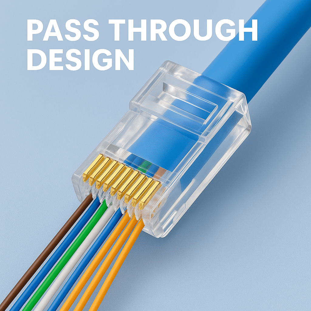 EXPERTRONICS RJ45 Cat6 Pass Through Connectors, Gold Plated 8P8C Plugs for Ethernet Cable, Compatible with Cat5, Cat5e, Cat6 UTP, for Solid and Stranded Wire, Works with Crimping Tool - Image 4